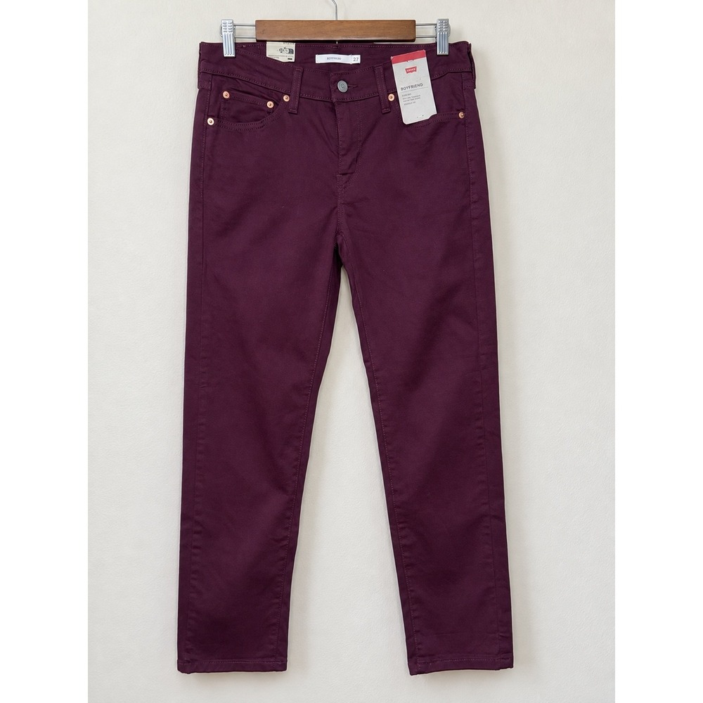 Levis Womens Boyfriend Mid Rise Tapered Leg Pants Maroon Burgundy 27x27 NWT